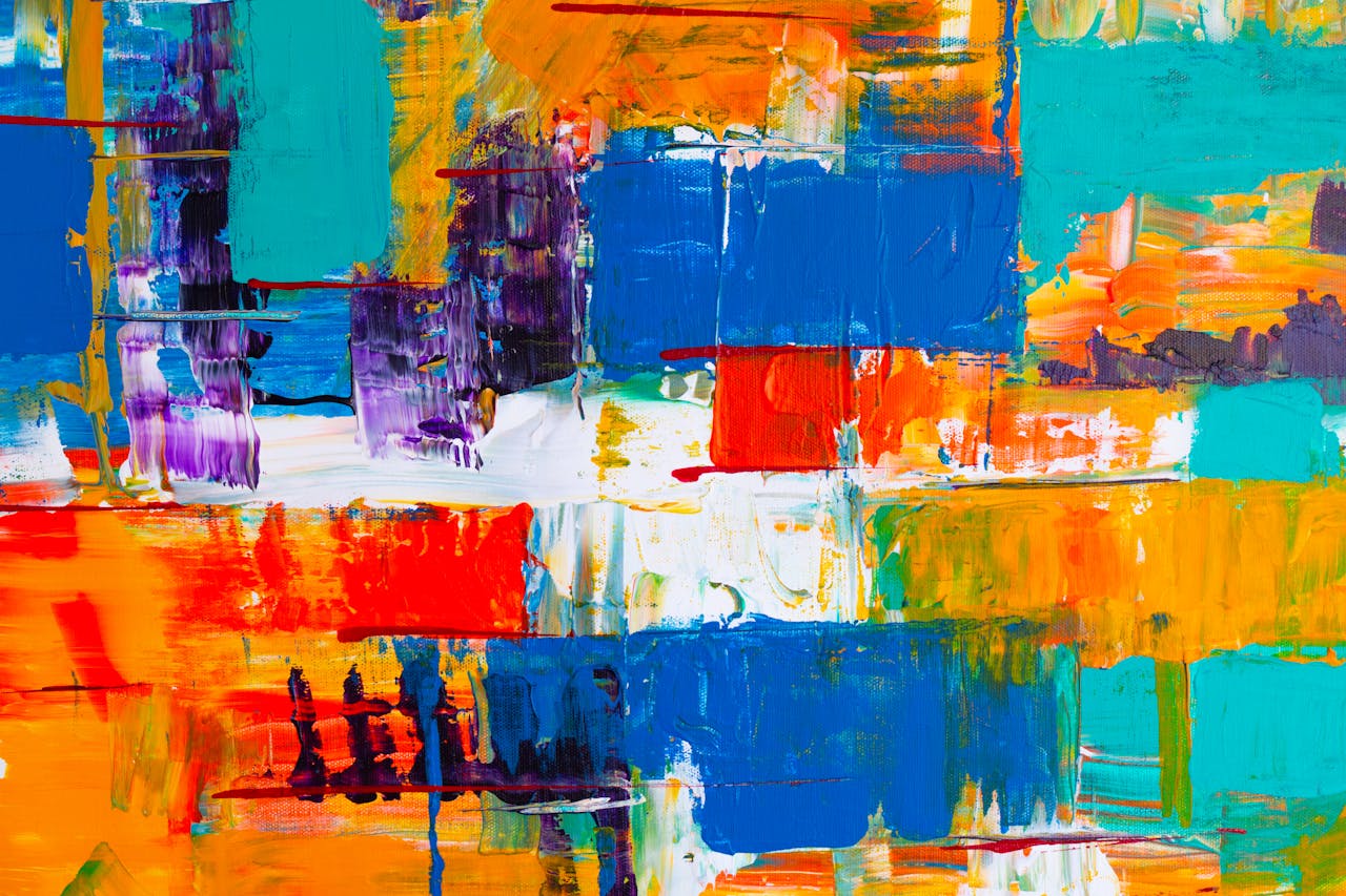 Services Colorful abstract acrylic painting with vivid patterns and textures.